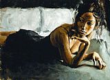 Fabian Perez Canvas Paintings - Renee on Bed II